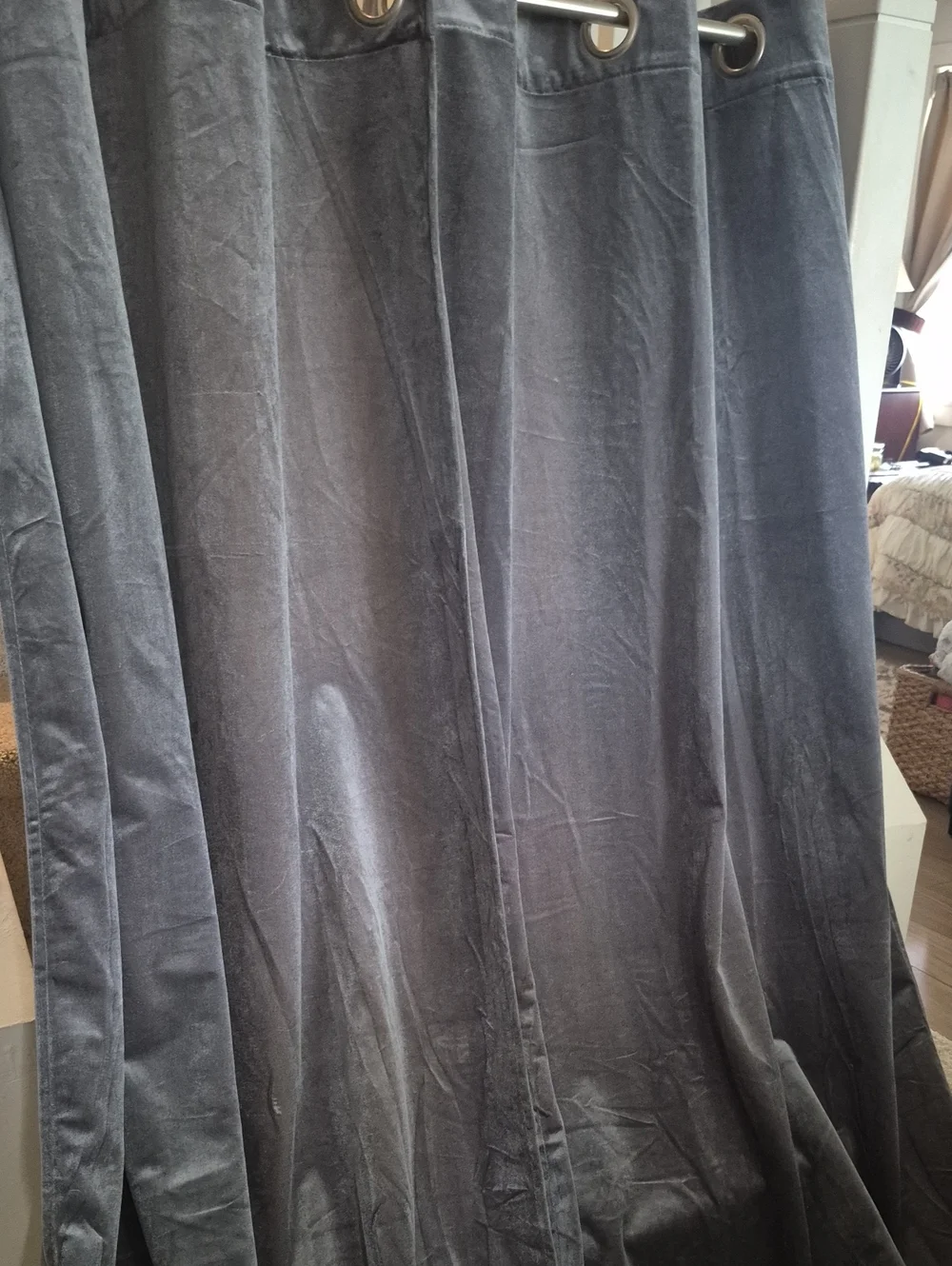 Silvery Gray Velvet Feel Grommeted Curtains